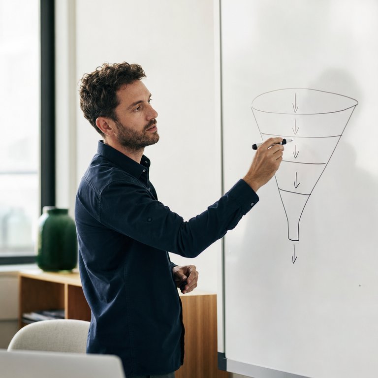 Sales Funnel: Der stufenweise Weg von der ersten Aufmerksamkeit bis zum zahlenden Kunden.